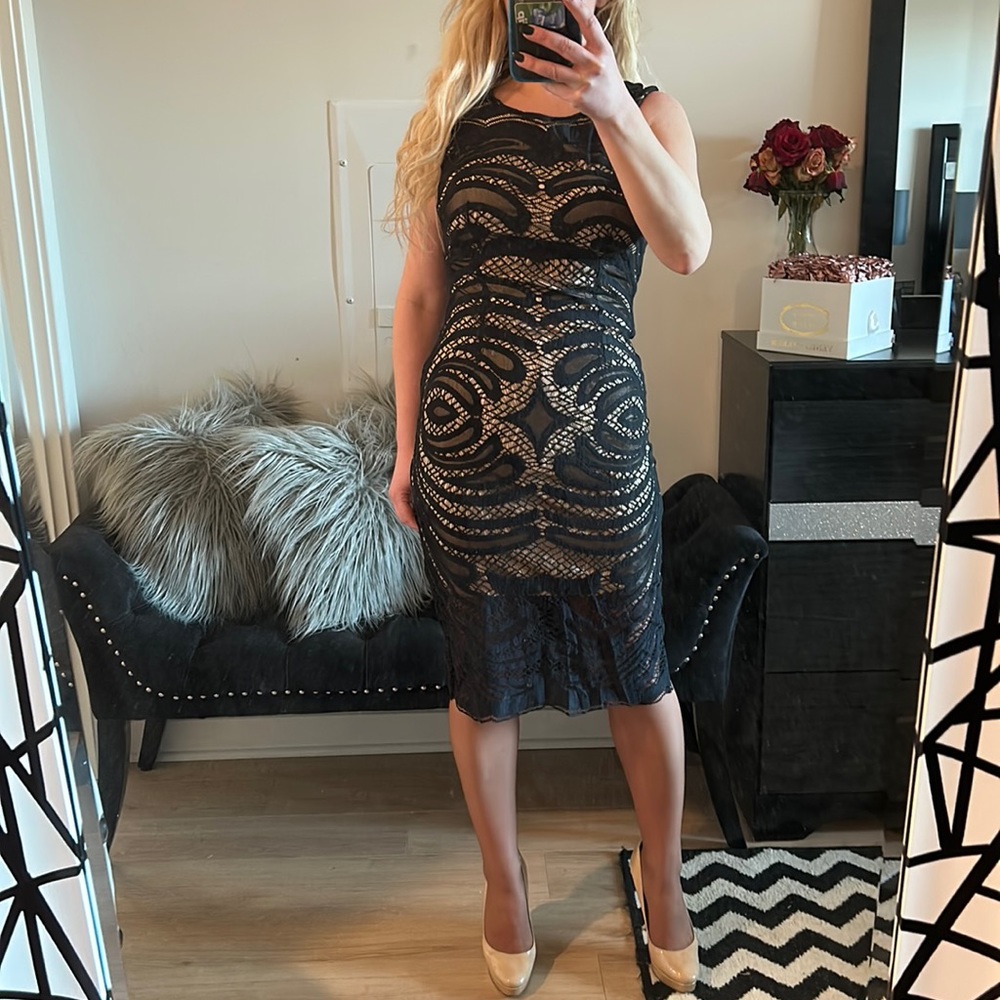 Bebe black and cream lace dress